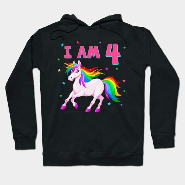 I Am 4 Unicorn Birthday Hoodie by Creative Design